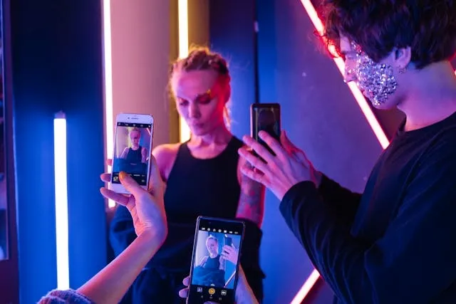 a person posing for photographs for neon photoshoot ideas