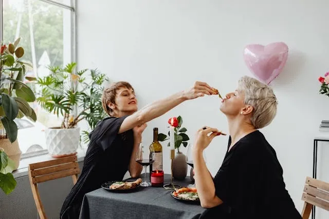 two people eating together for simple valentine table decorations
