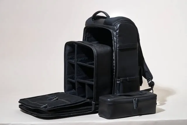 a black backpack opened to reveal its compartments for how to tighten backpack straps