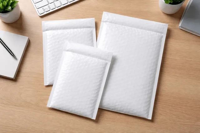 three different sized mailers on a desk for bubble mailer sizes