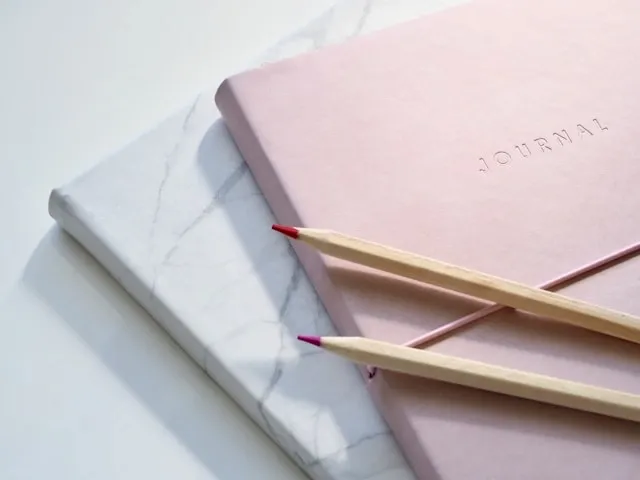 two pencils on top of a pink notebook for what is a bullet journal