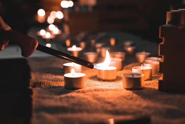 tea lights on a burlap runner for how to clean burlap table runner
