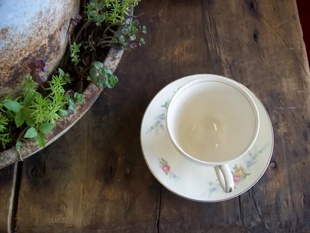 a cup and saucer on a wood surface for how to protection wood dining table