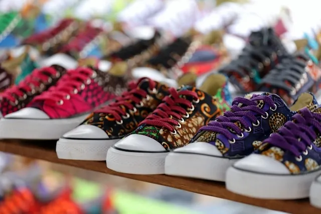 rows of custom sneakers for shoe design ideas