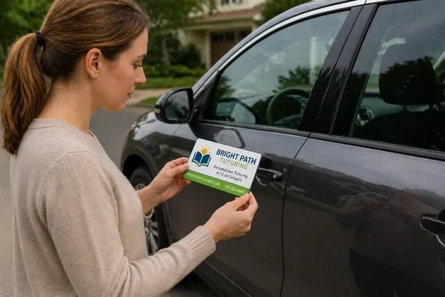 a person looks at a car magnet for car magnet sizes
