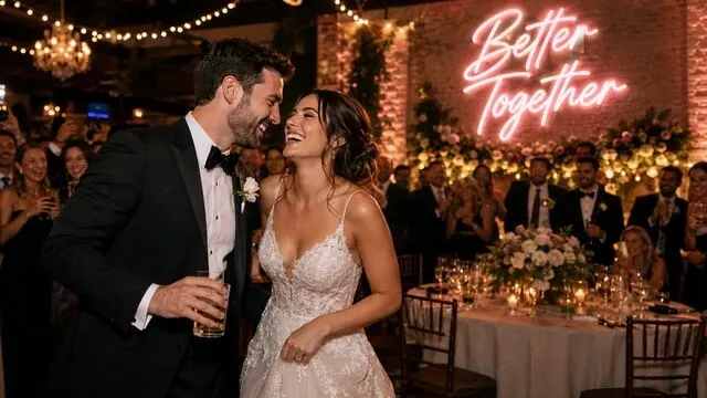 a couple celebrates at a wedding reception for wedding neon sign alternatives a couple celebrates at a wedding reception for wedding neon sign alternatives