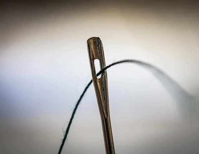 a threaded needle for blanket stitch by hand a threaded needle for blanket stitch by hand