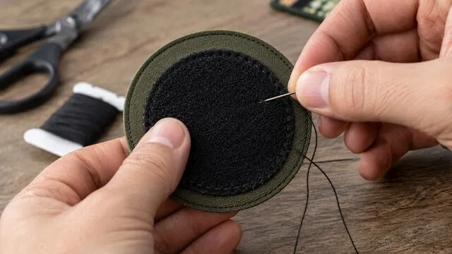 someone sewing velcro onto a patch for how to make velcro patches someone sewing velcro onto a patch for how to make velcro patches