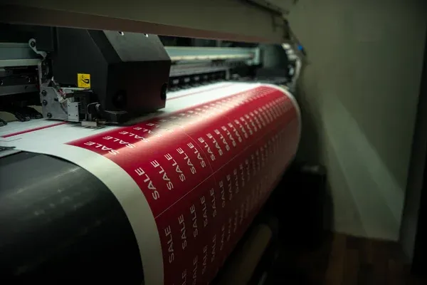 Large sticker being printed Large sticker being printed