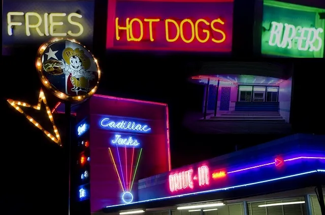 collection of vintage neon signs in retro diner setting collection of vintage neon signs in retro diner setting