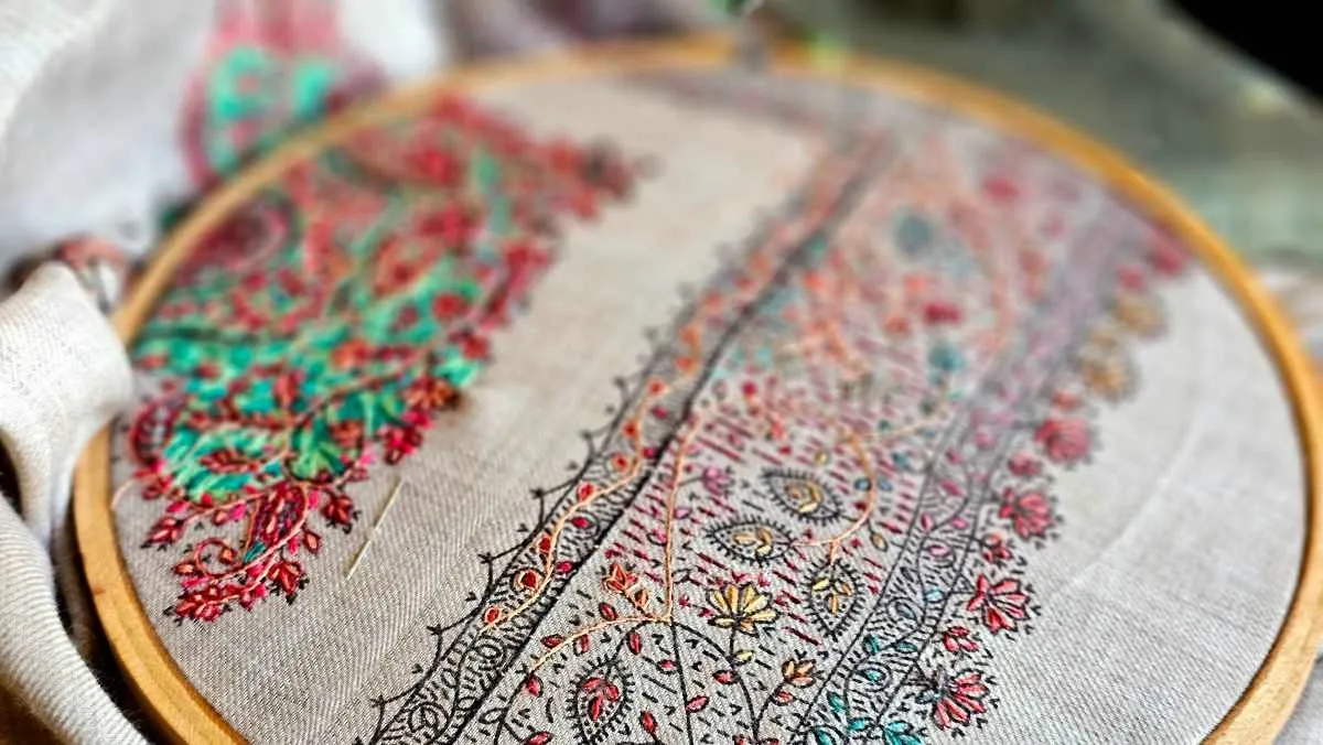 Hand embroidery in progress on a fabric hoop with colorful thread work forming a patch design.jpg Hand embroidery in progress on a fabric hoop with colorful thread work forming a patch design.jpg