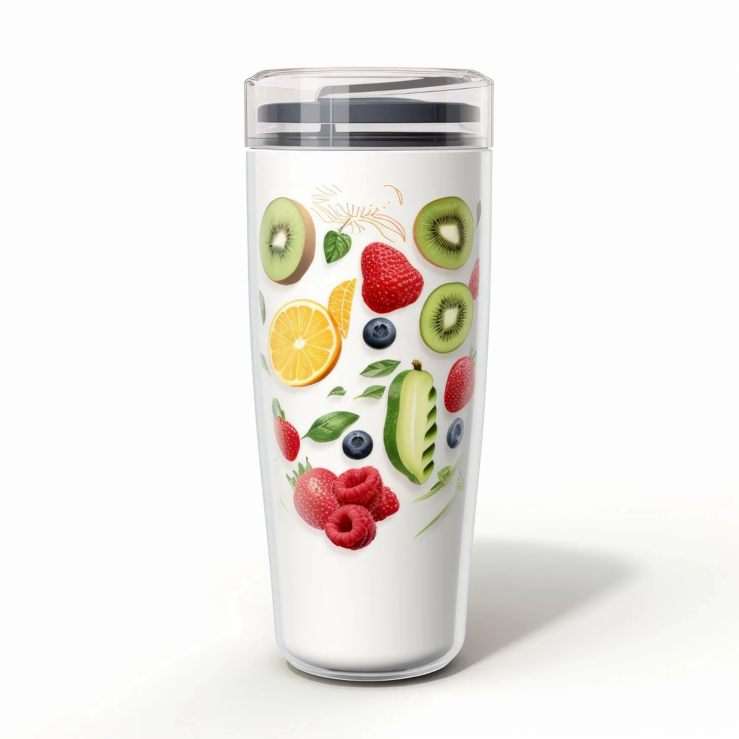 Front view minimalistic of an isolated reusable stainless steel smoothie tumbler