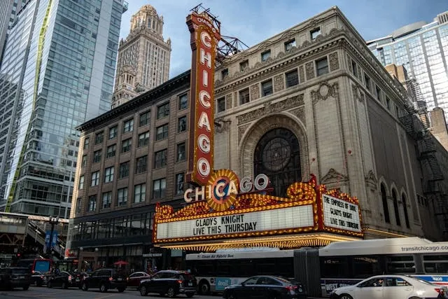 a large marquee sign outside a chicago venue for outdoor business sign ideas