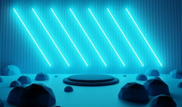 blue light and futuristic render with geometric shapes for electric blue neon blue aesthetic