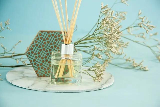 a reed diffuser against a blue background for types of air freshener