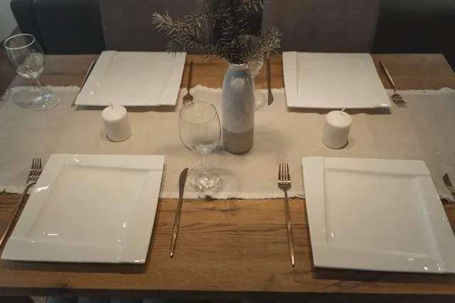 a simple table setting with a linen table runner for 10 minute table runner a simple table setting with a linen table runner for 10 minute table runner