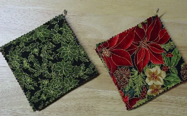 a pair of fabric coasters on a wooden surface for sewing coasters a pair of fabric coasters on a wooden surface for sewing coasters