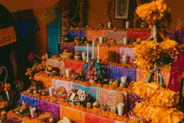 an elaborate tiered food display for mexican table decorations an elaborate tiered food display for mexican table decorations