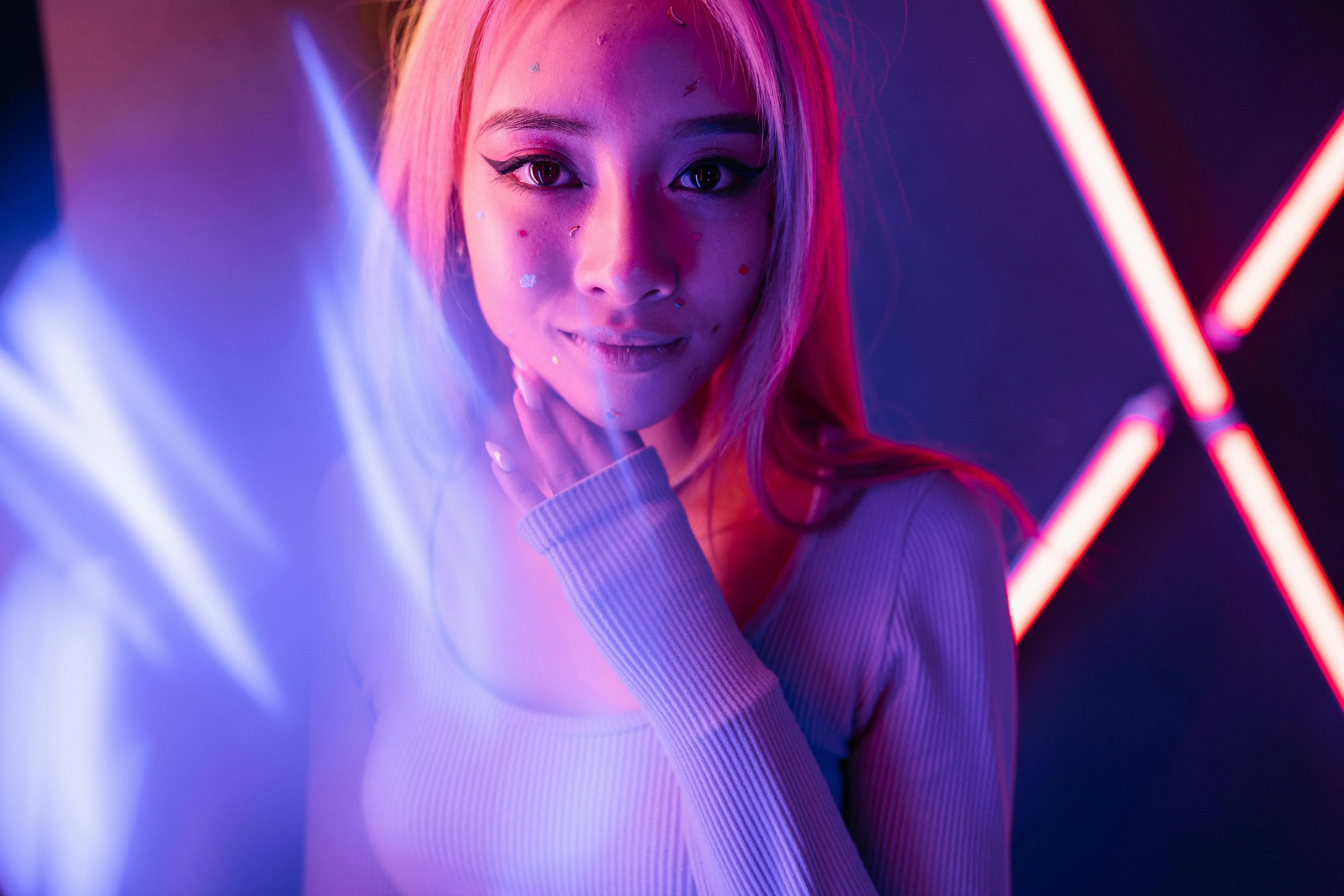 a woman with pink hair for neon light portraits a woman with pink hair for neon light portraits