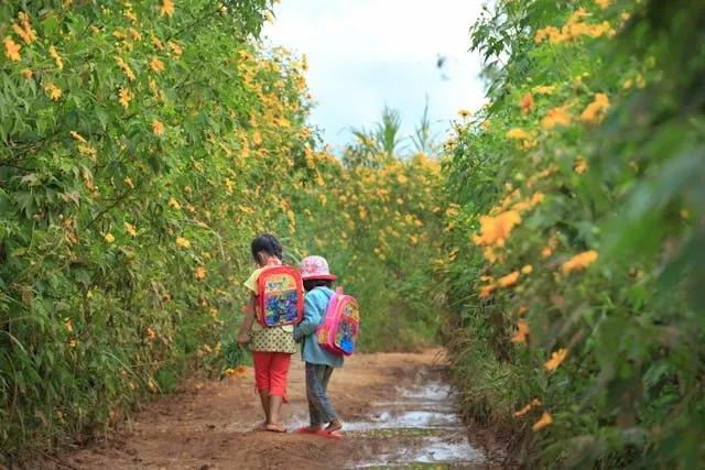 two children carrying backpacks on a dirt road for when were backpacks invented two children carrying backpacks on a dirt road for when were backpacks invented