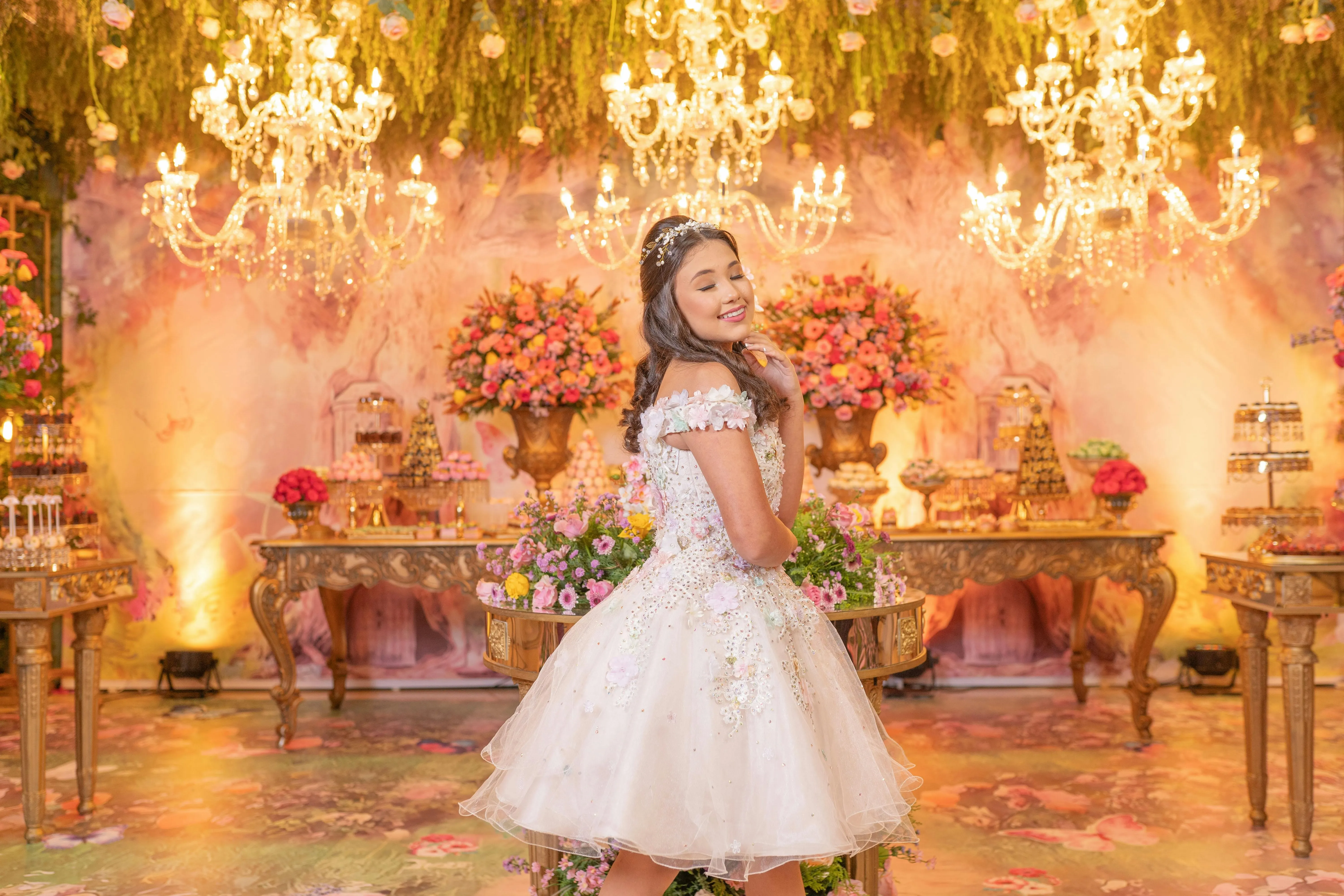 a smiling teenager in front of an elegant backdrop for quinceanera backdrop ideas a smiling teenager in front of an elegant backdrop for quinceanera backdrop ideas