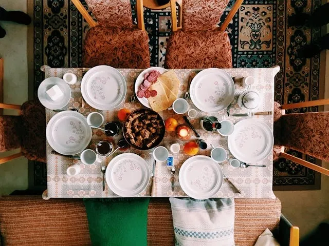 an overhead view of a rectangular table for what is oblong tablecloth