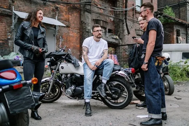 a group of bikers talking for biker patches meaning