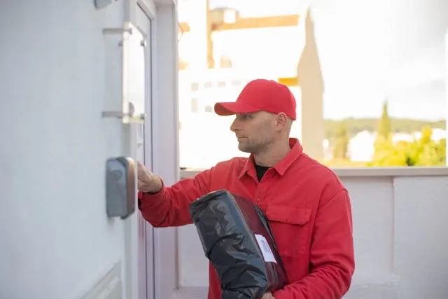 a delivery man ringing a doorbell for how to address a bubble mailer a delivery man ringing a doorbell for how to address a bubble mailer
