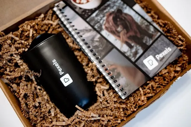 some branded items in a box for how many giveaways to order for a trade show