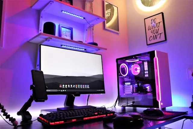 a gaming setup with neon lighting for neon interior design