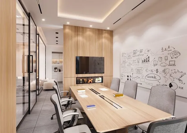 a sleek modern conference room for office wall decor ideas