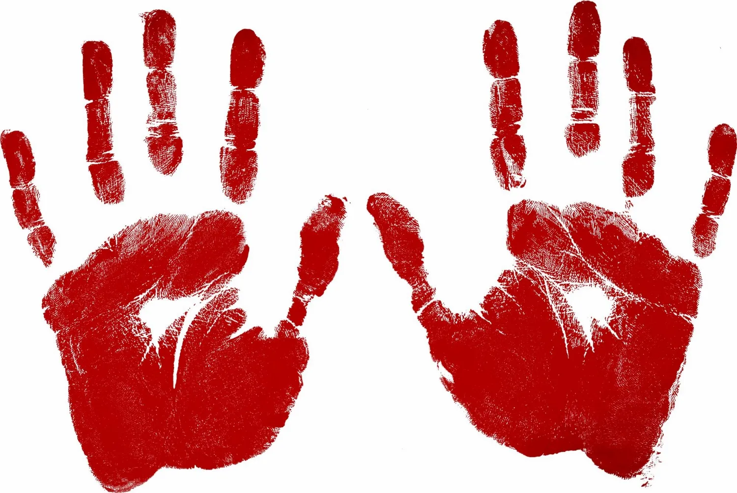 White background sticker red handprints