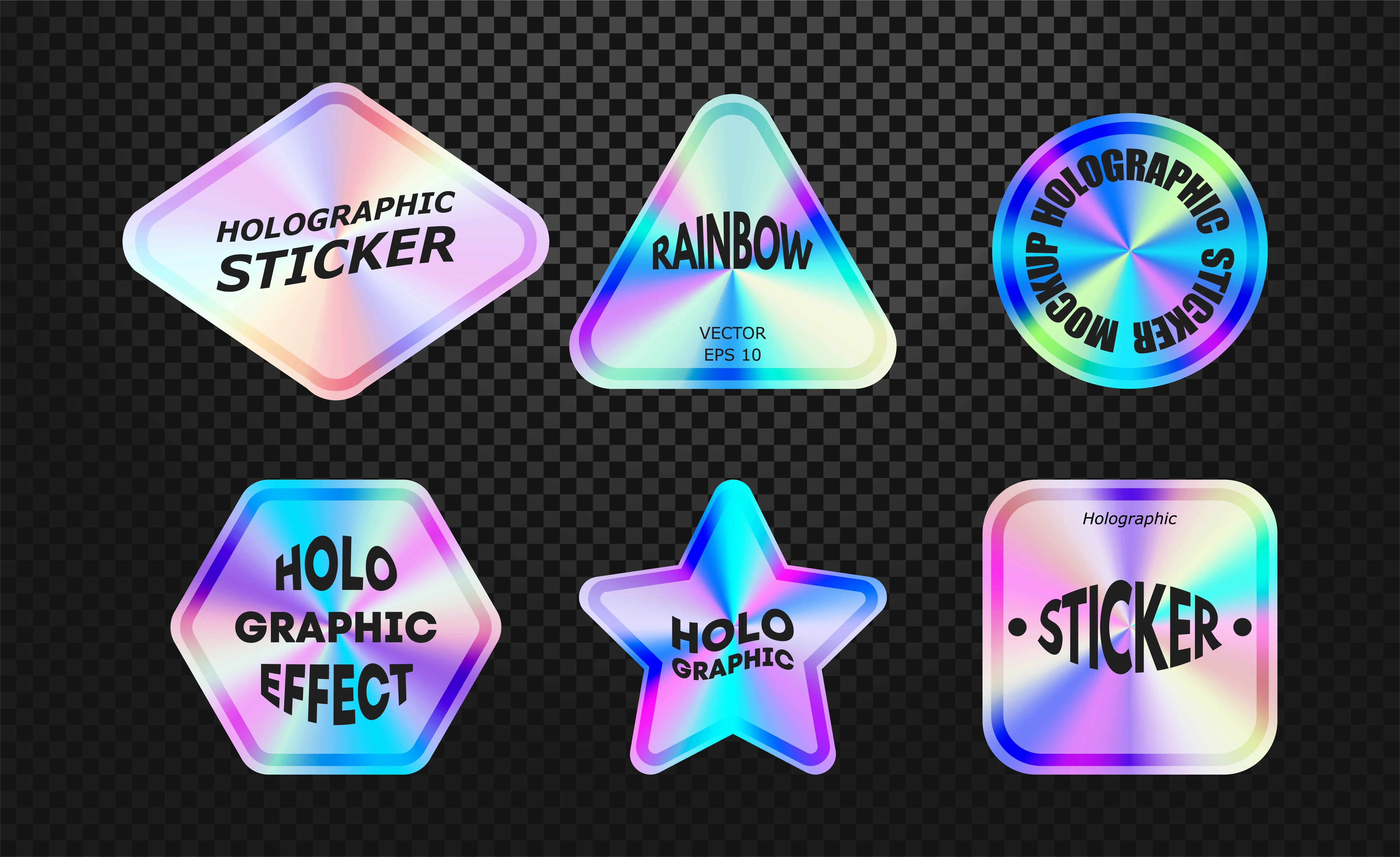 Holographic sticker set in different shapes