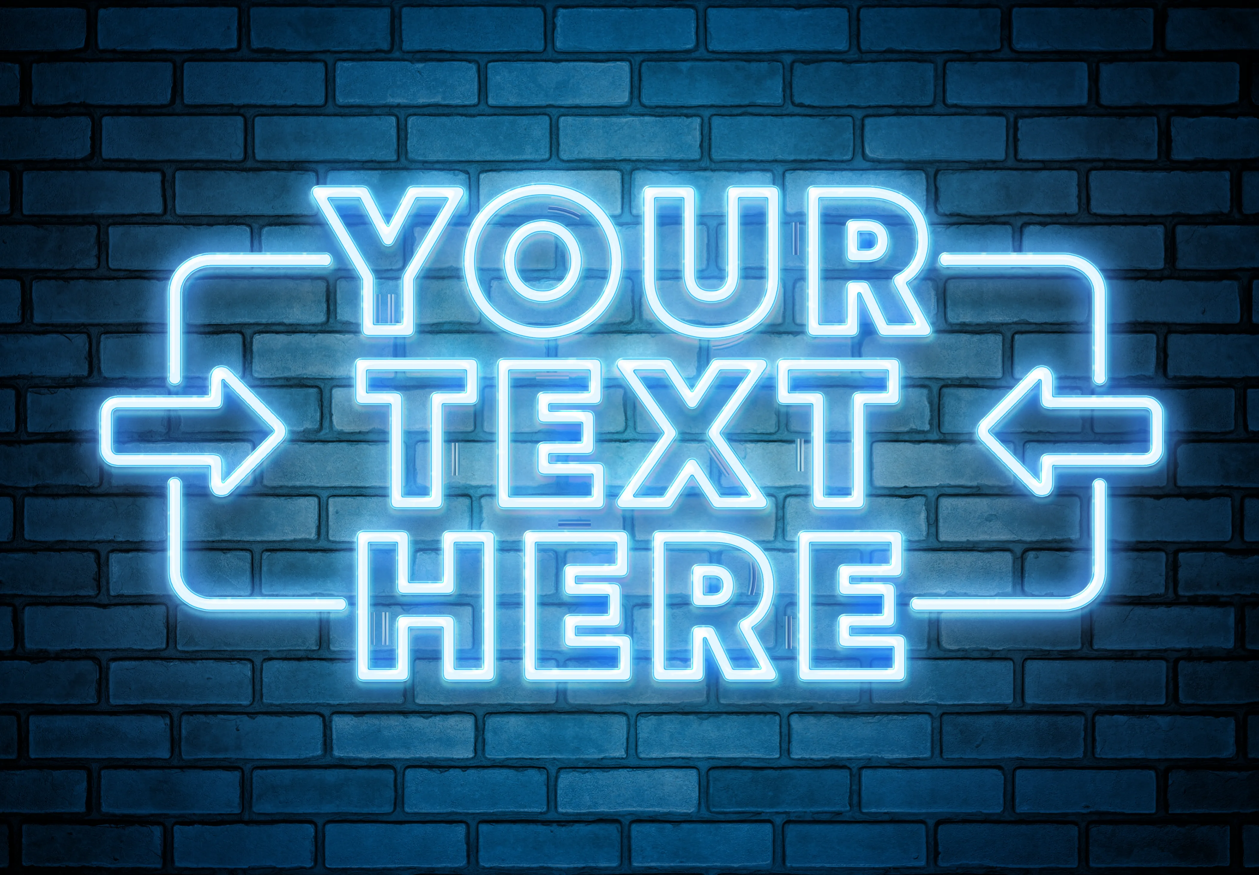 Blue neon text on brick wall mockup