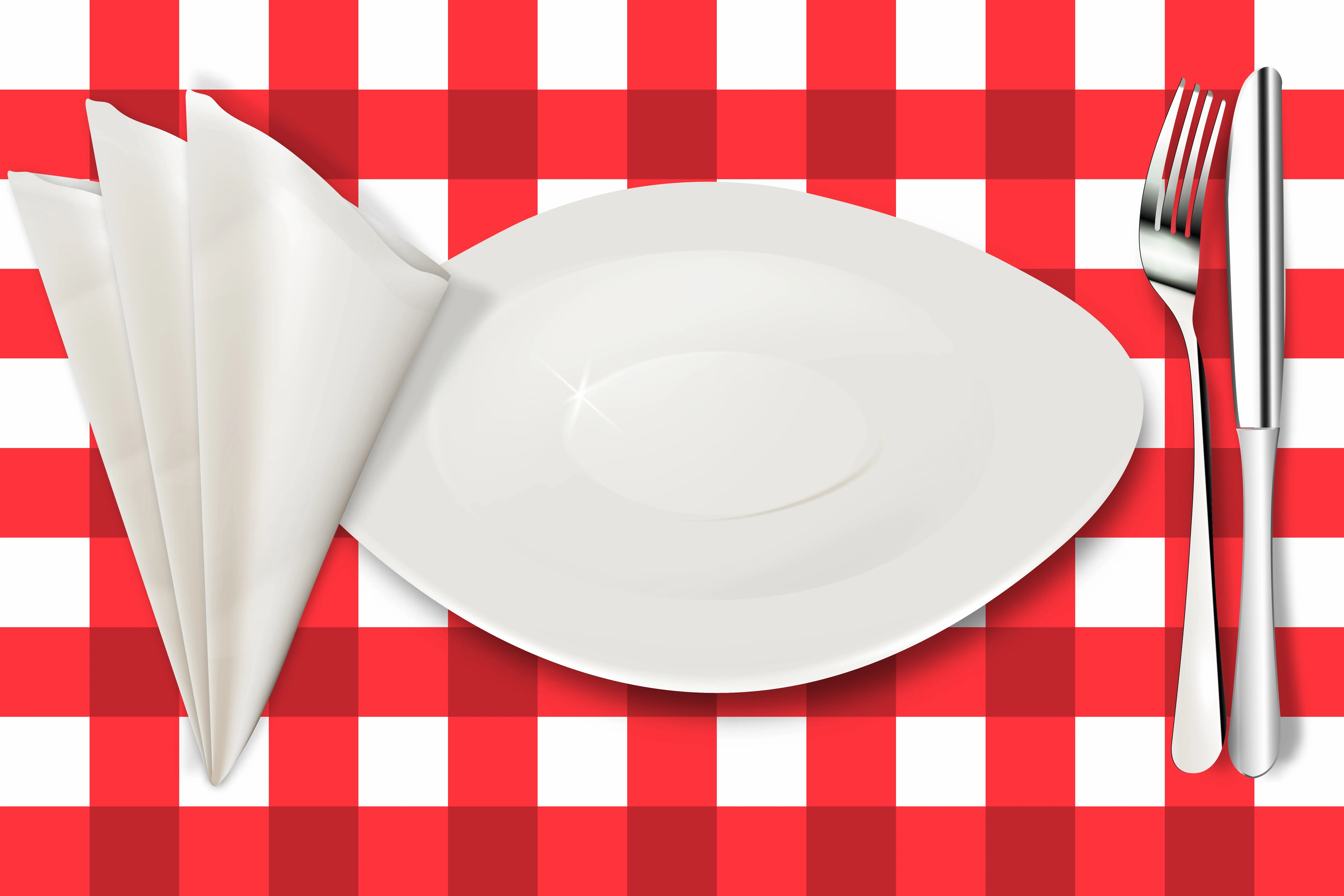 Flatware with napkin on checkered tablecloth