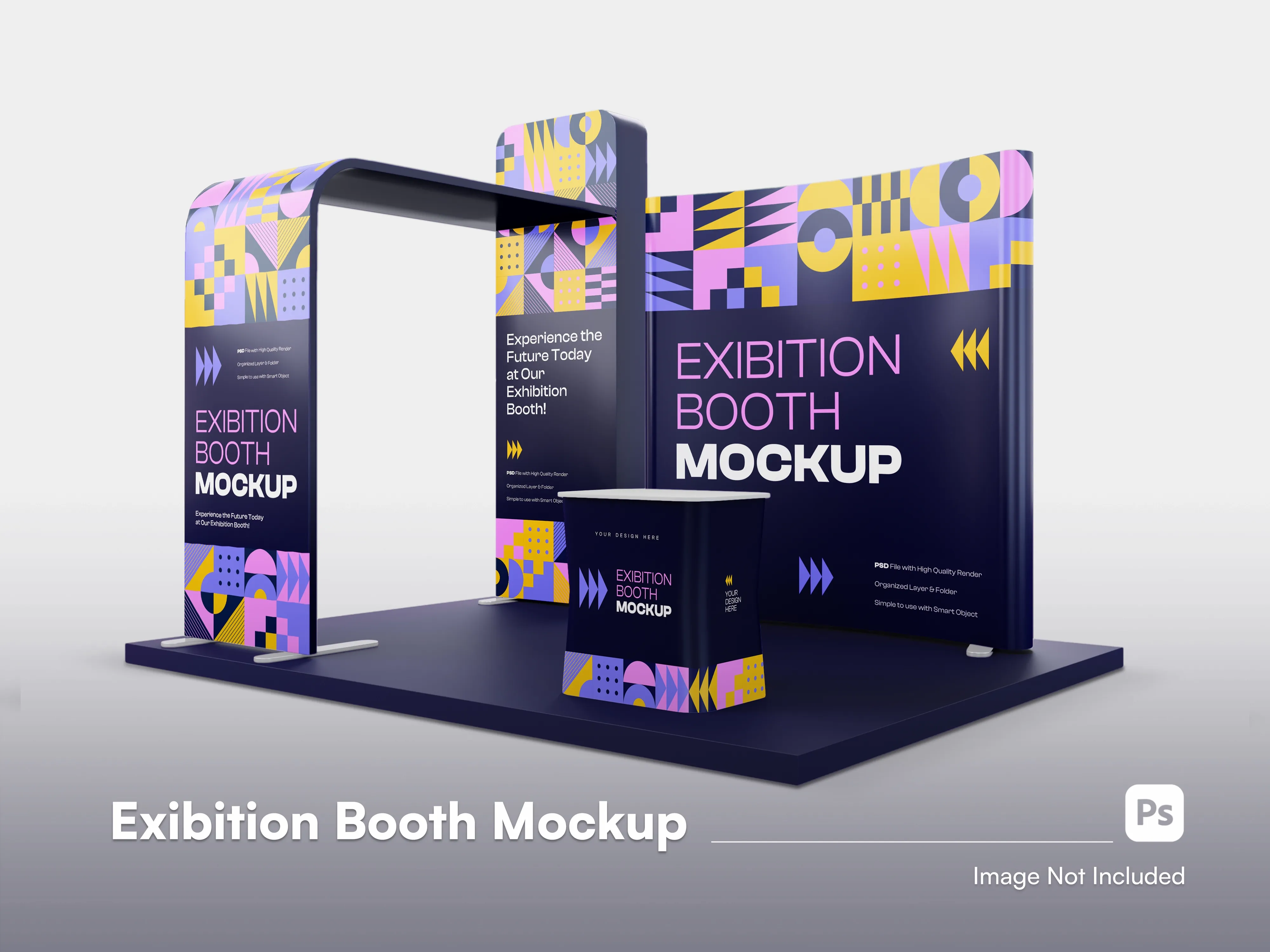 Isometric detailed exhibition booth mockup isolated