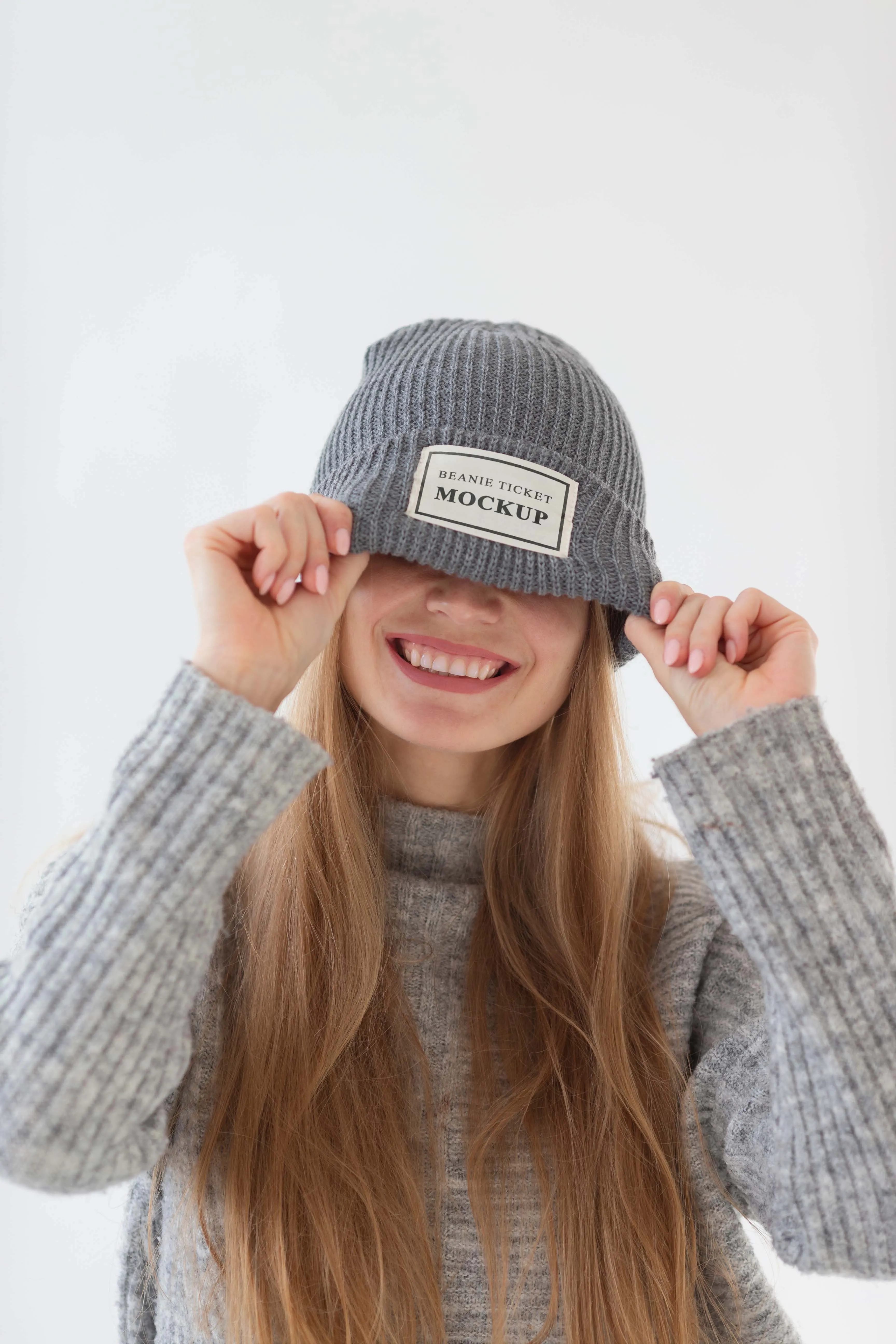 Young woman wearing beanie mockup