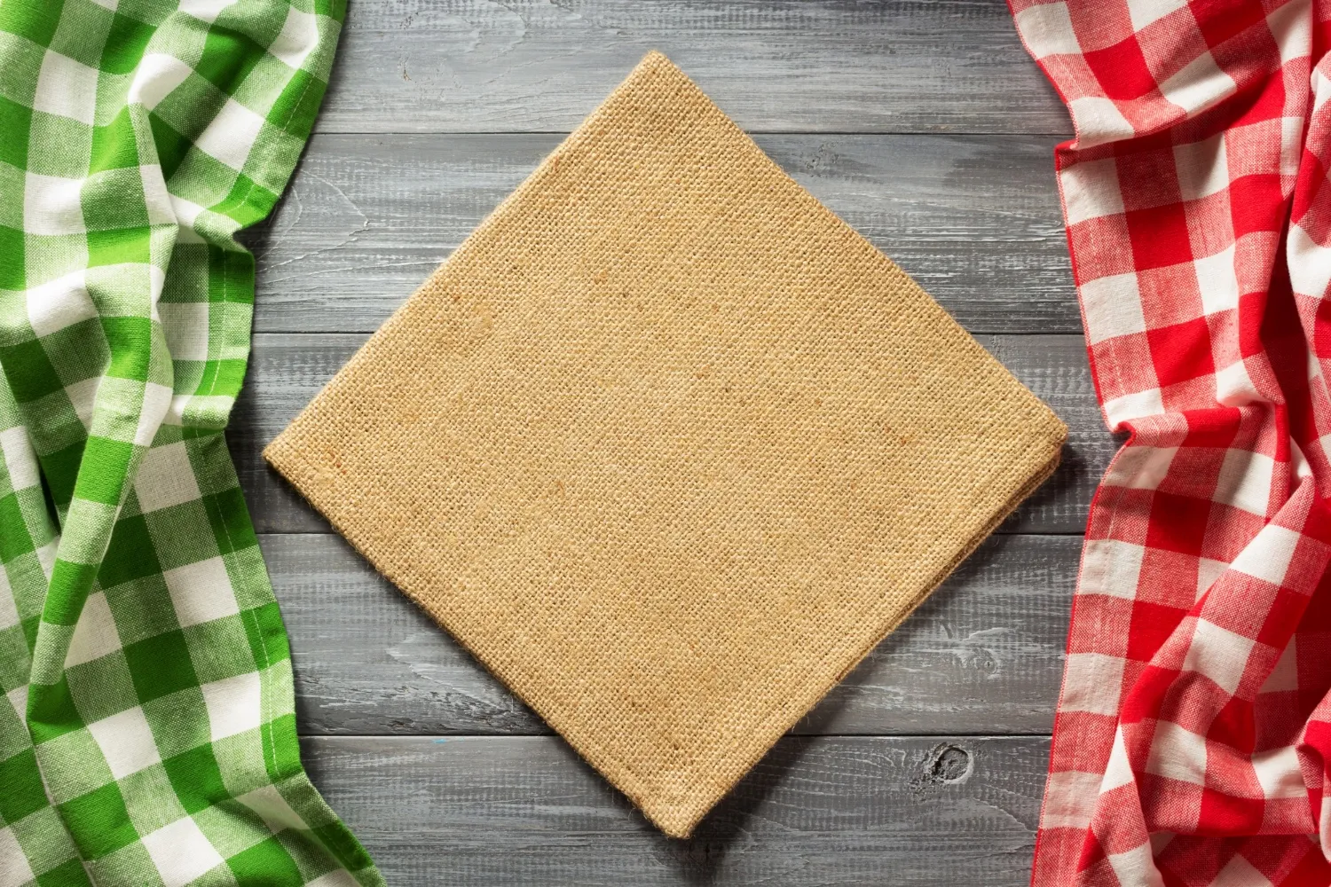 Cloth checked napkin on wooden