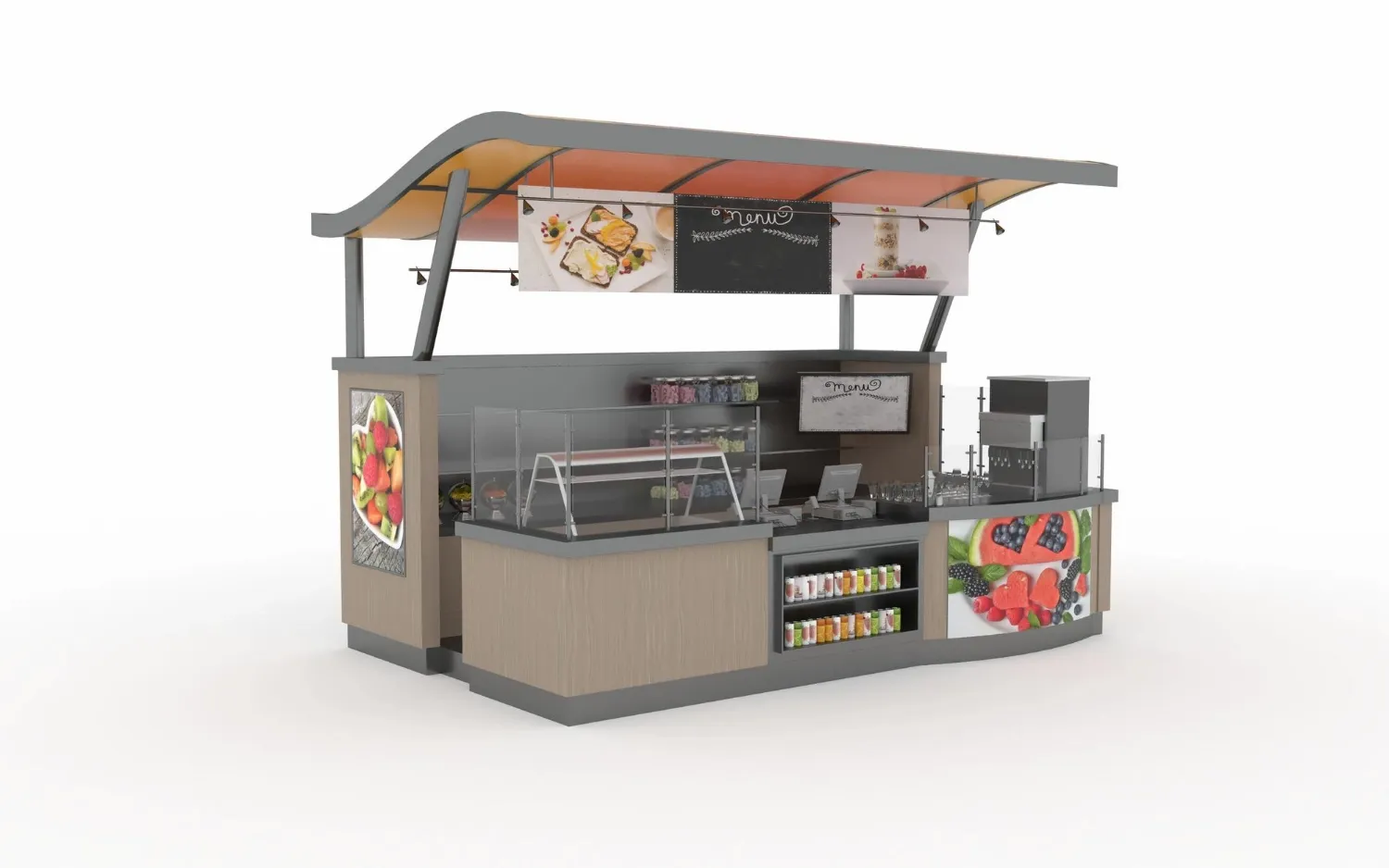 3d illustration kiosk stand booth market cart for selling product food drink