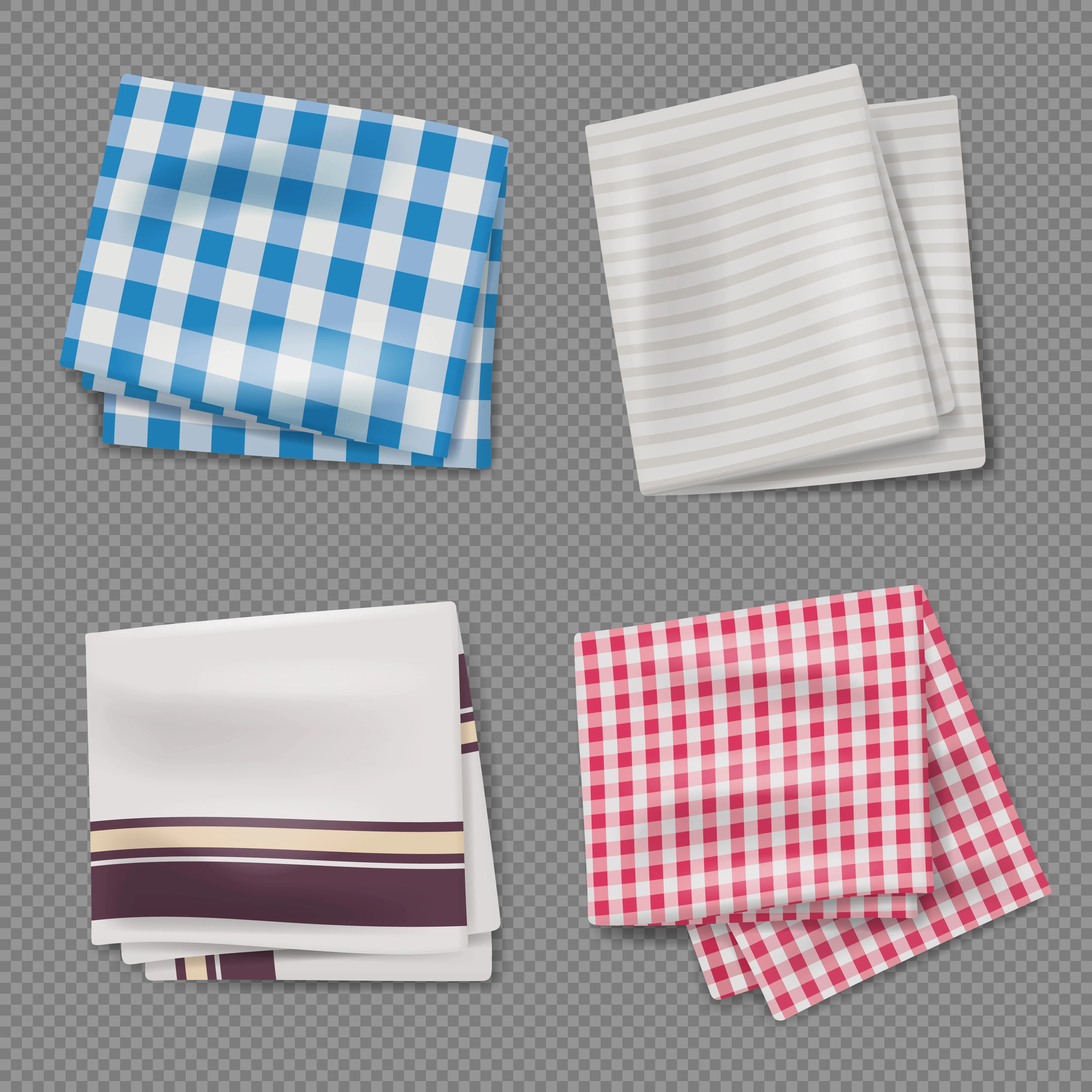Kitchen towels realistic textile colored napkin collections for kitchen cleaning decent vector templates set isolated