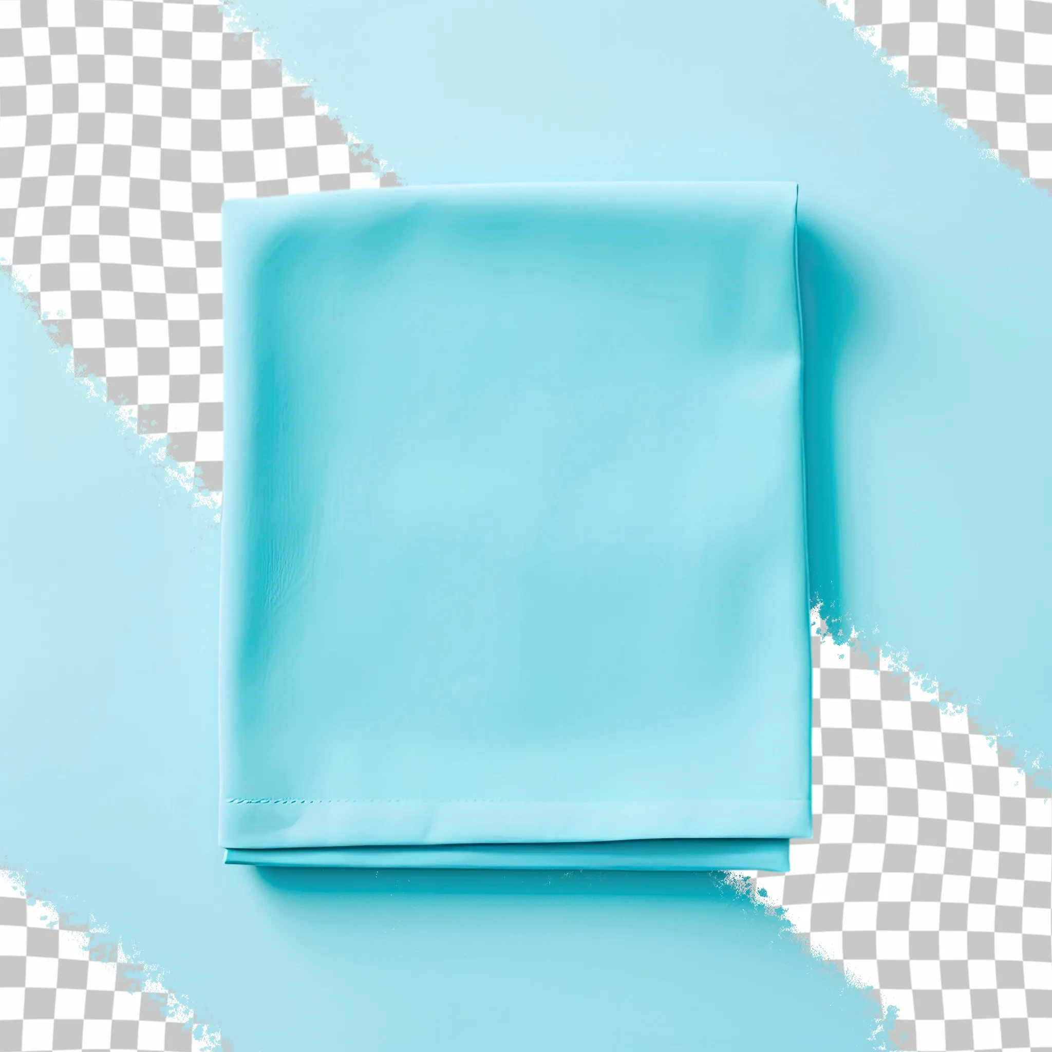 Blue kitchen napkin isolated on table background folded cloth for mockup flat lay minimalist style transparent background