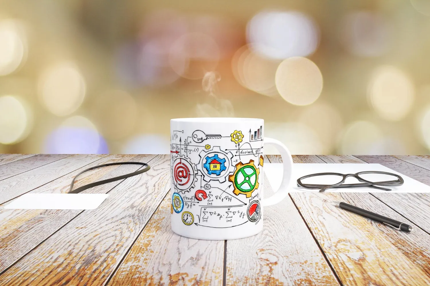 Concept business schemes drawn on a mug of coffee