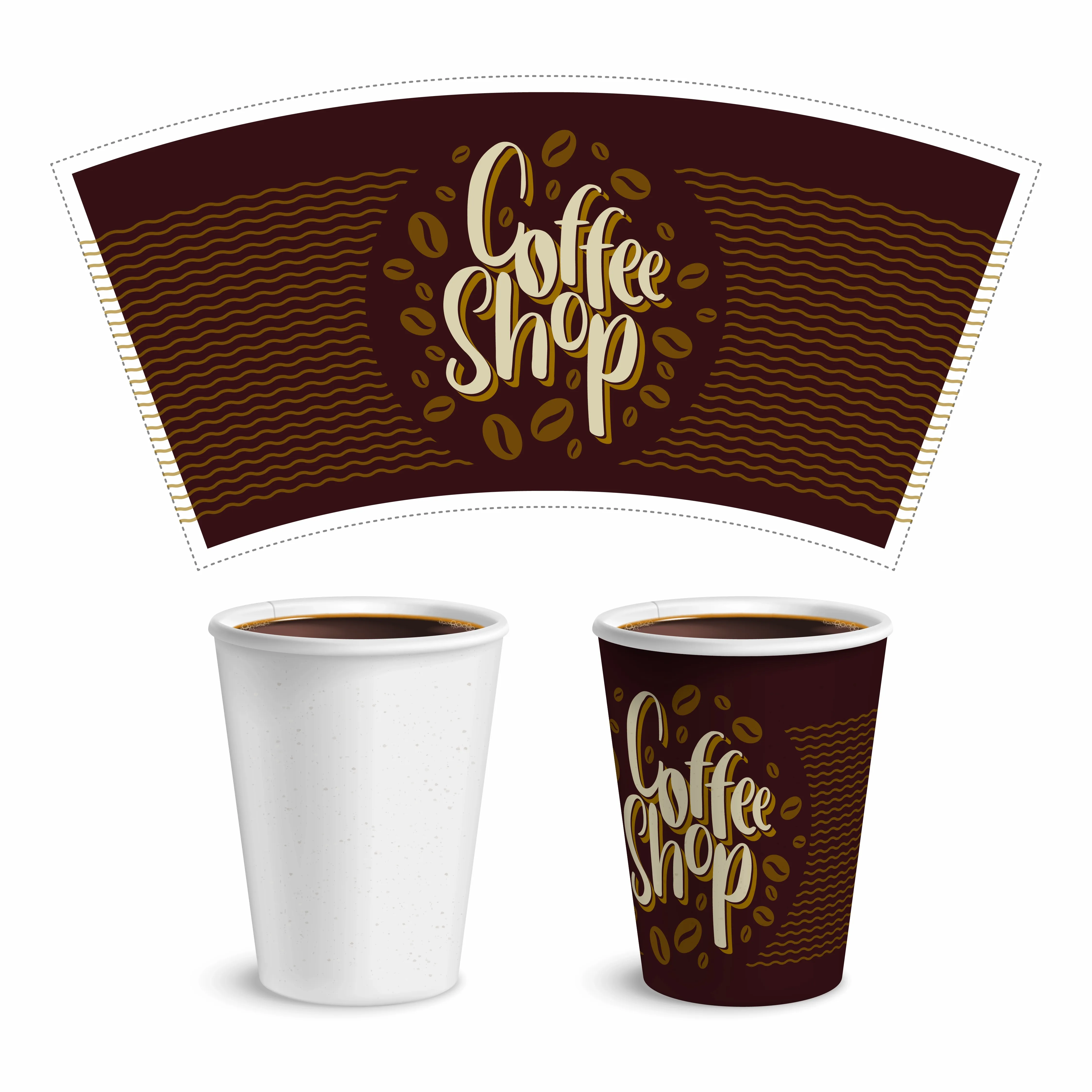 Coffee cups with coffee shop symbols realistic set isolated vector illustration