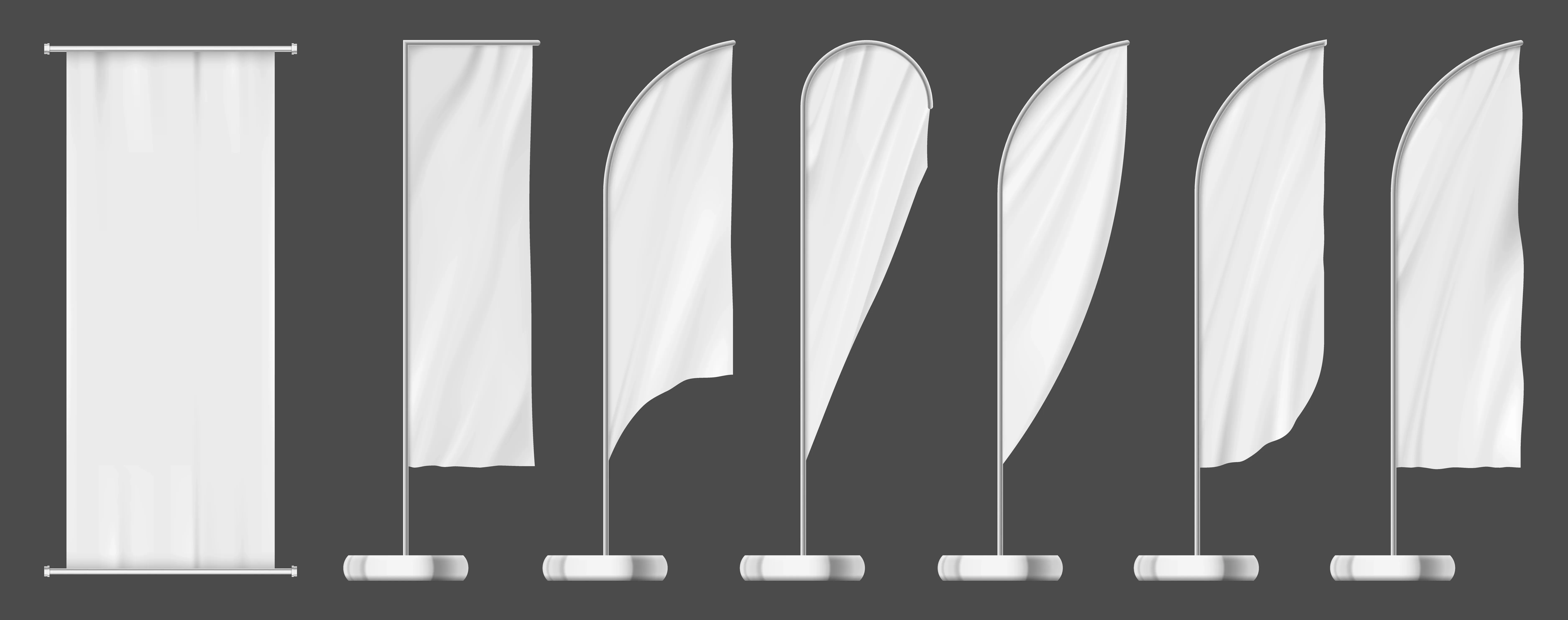 Set of flag banners, outdoor advertising templates. blank white mockup
