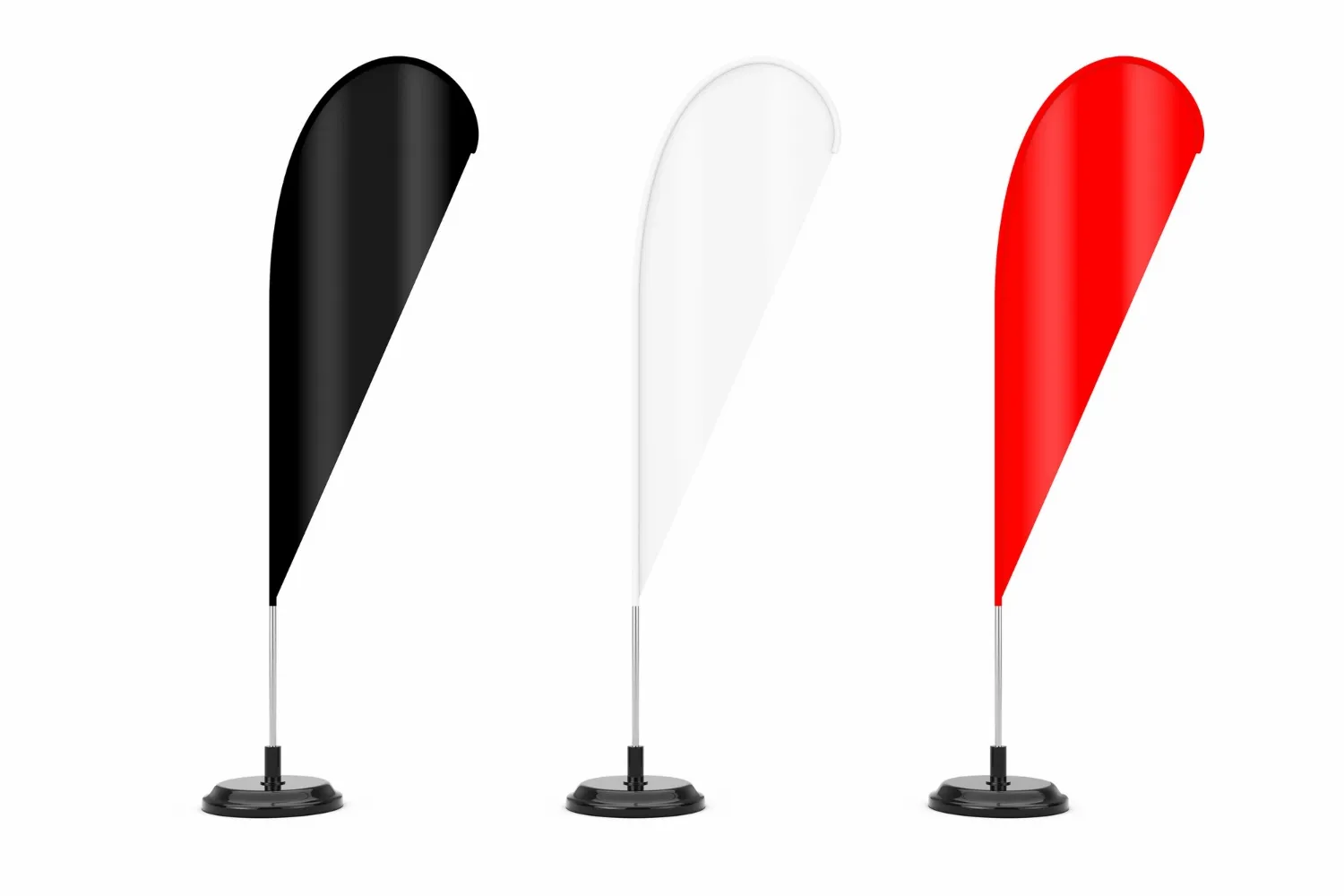 Blank banner feather flag stands on a white background, 3d rendering