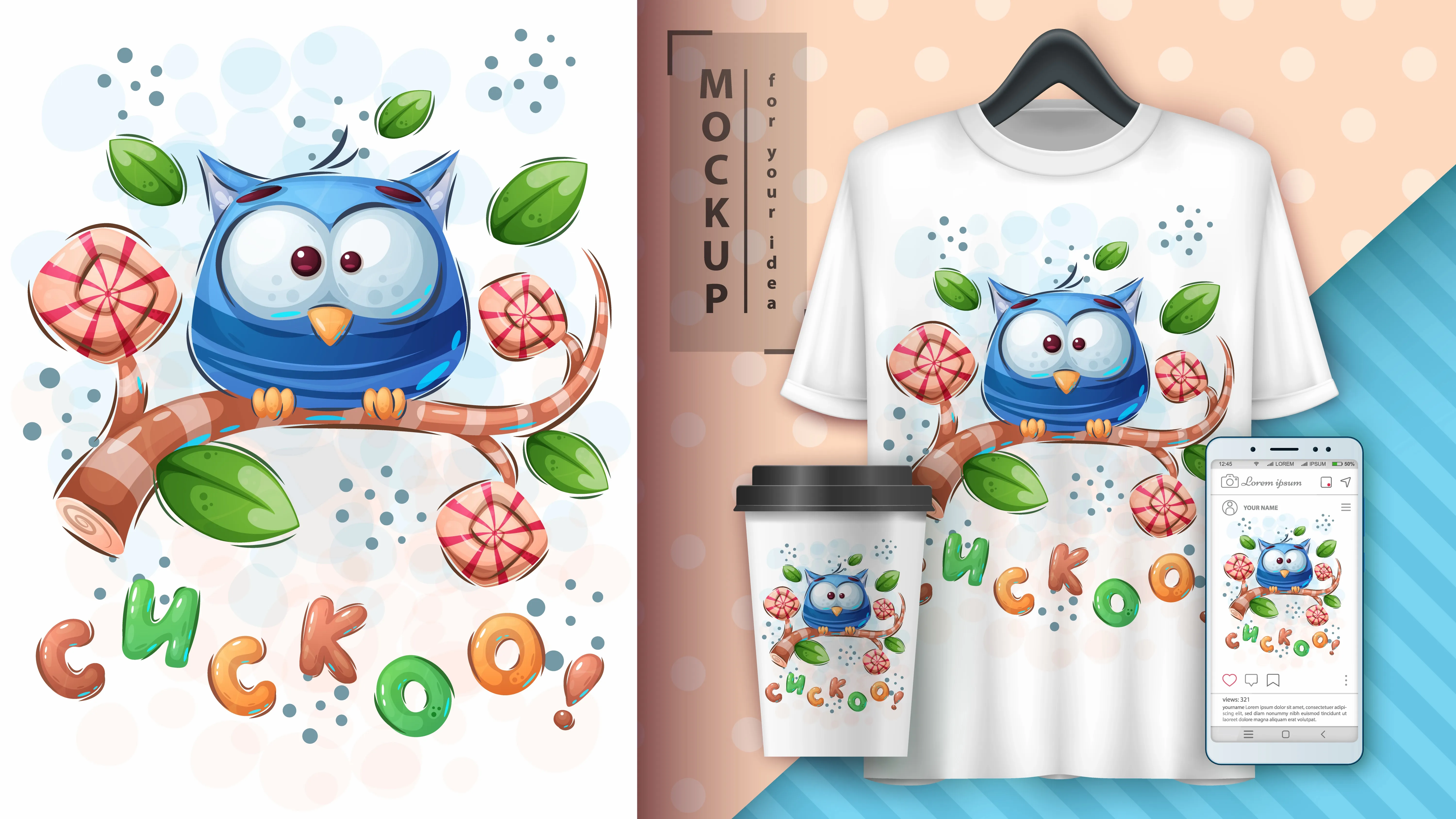 Cute owl poster and merchandising