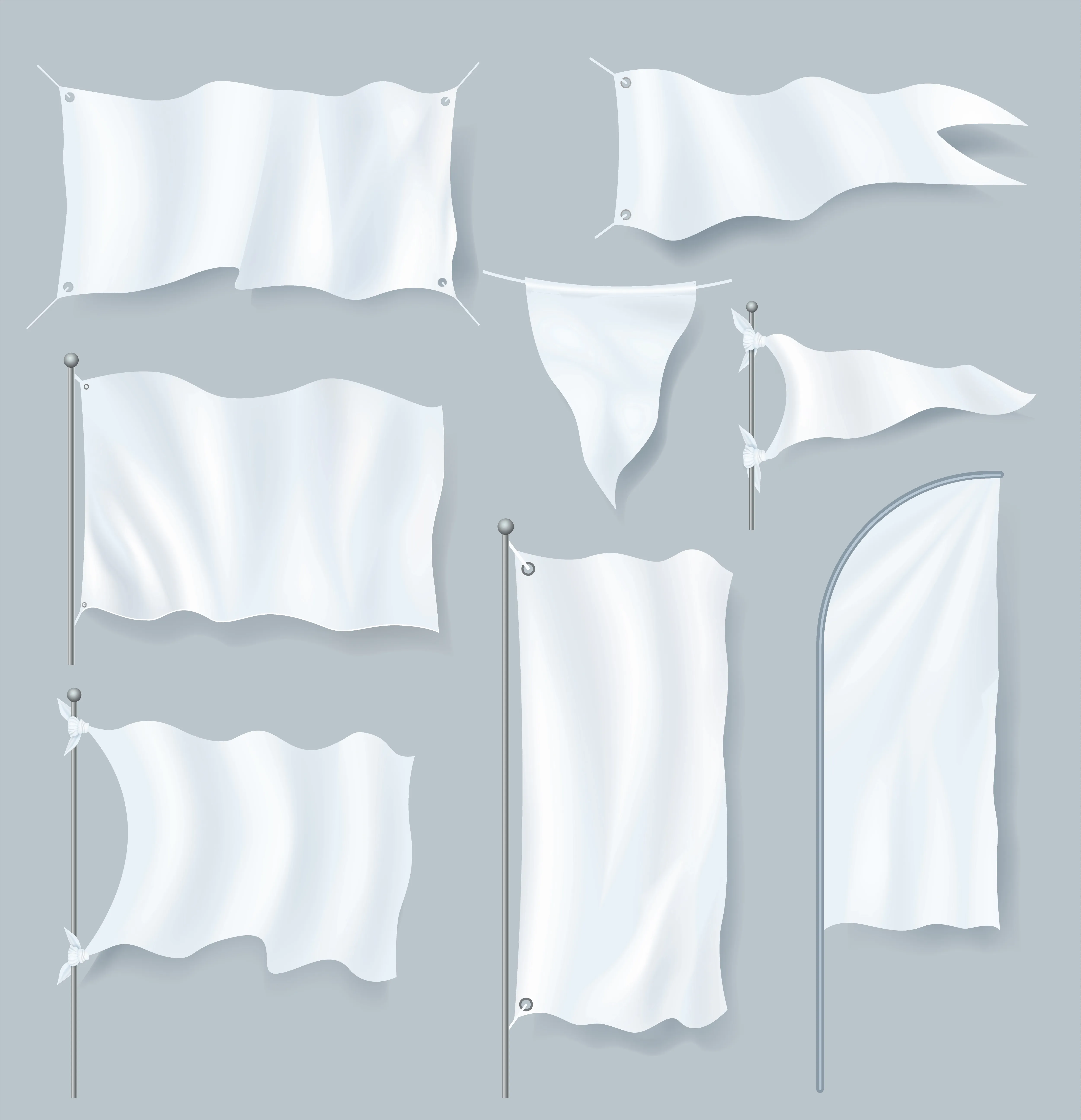 Realistic textile banner and flag set