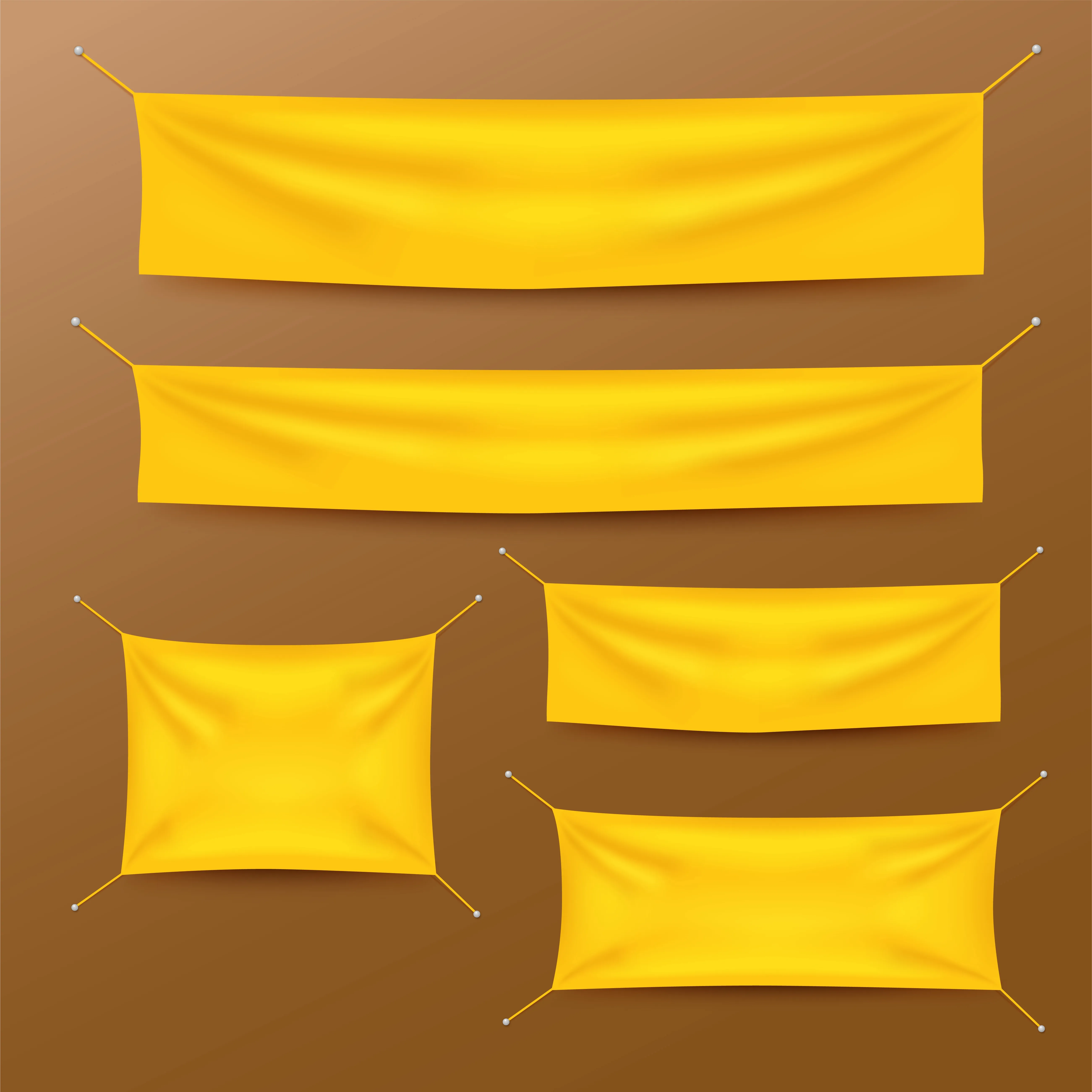 Yellow textile banners with folds template set