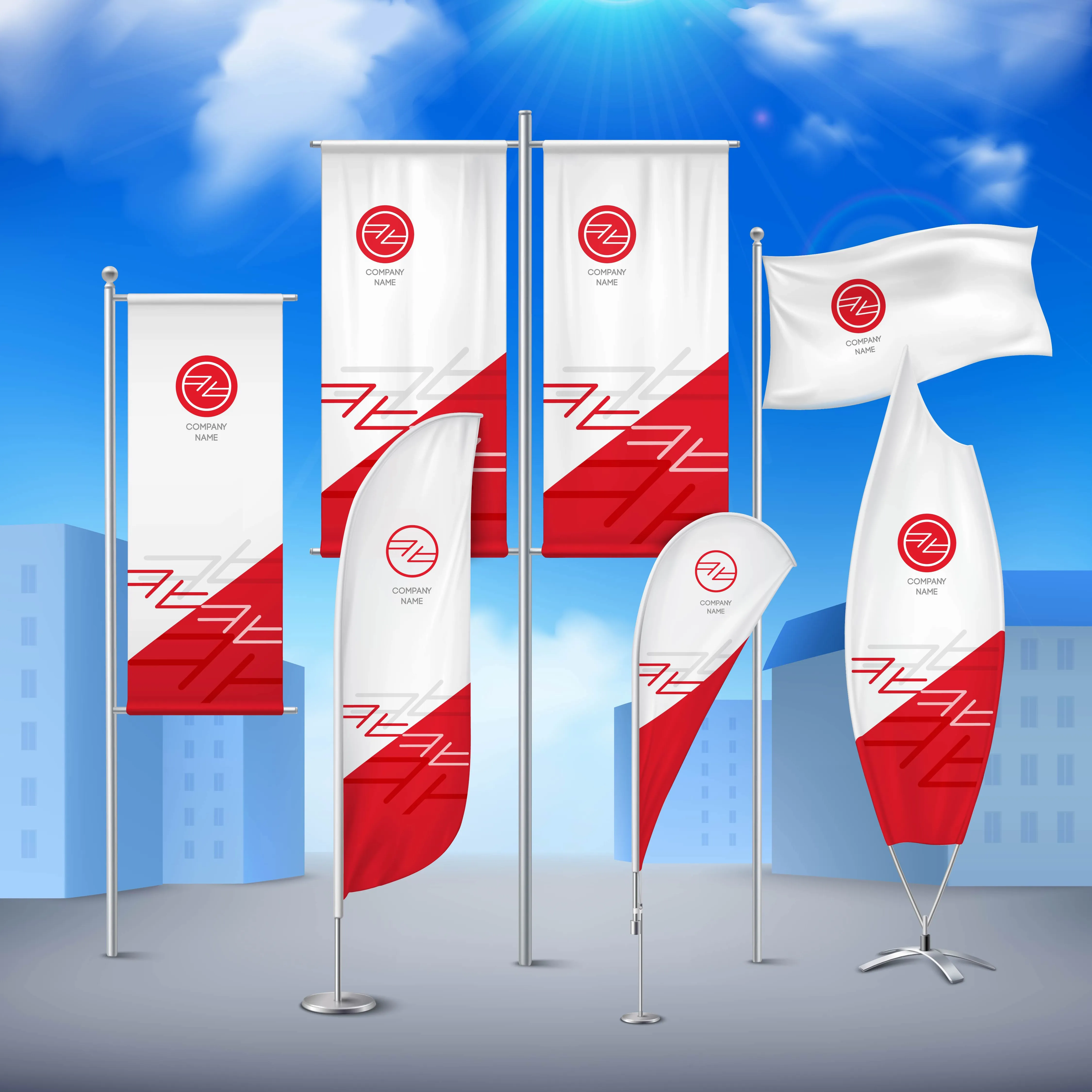 Various pole flags banners