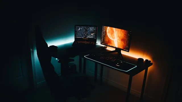 a computer setup with led lighting for how to custom your led lights